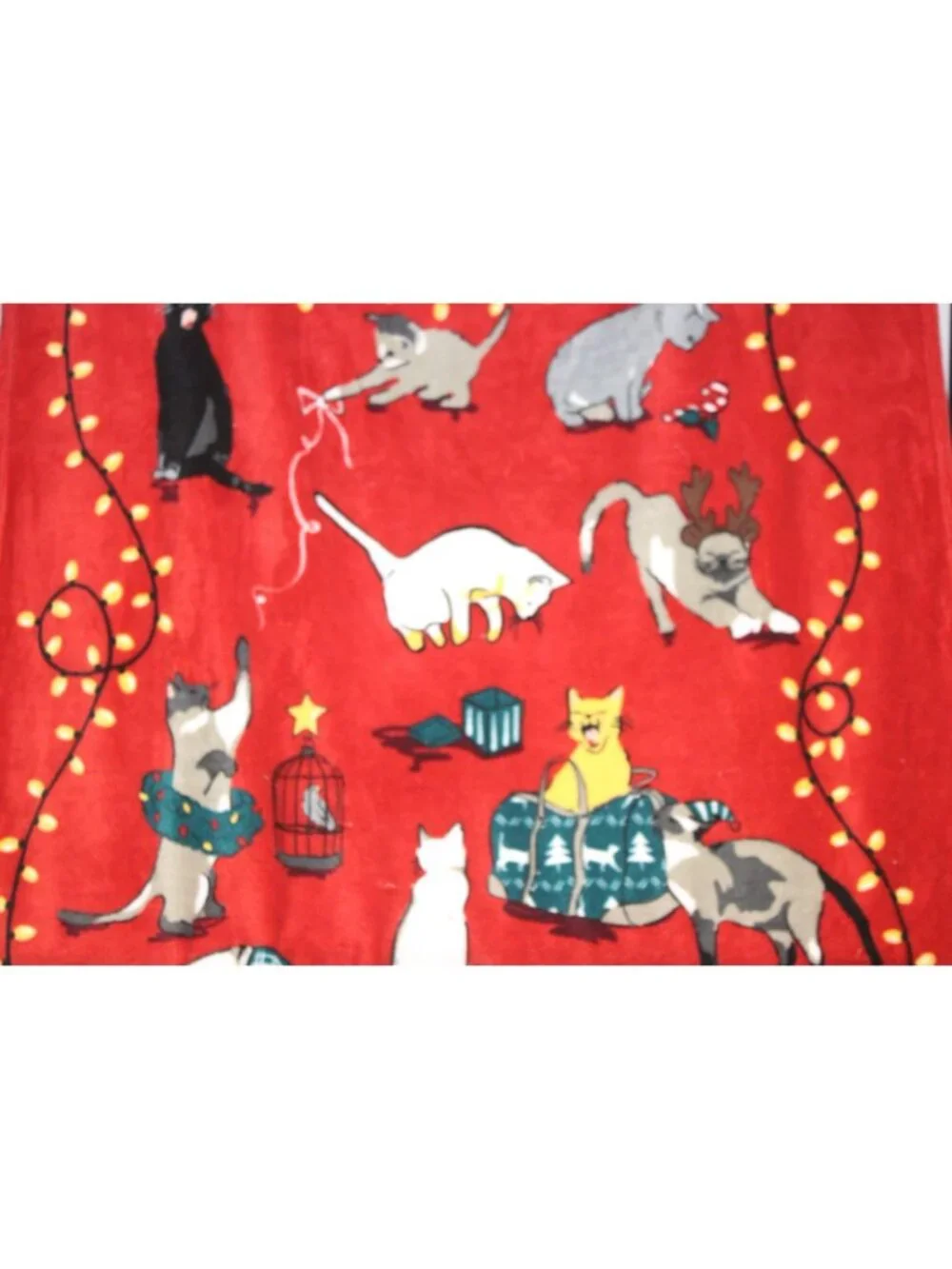 Vera Bradley Christmas cat Plush Soft Fleece Throw Blanket Holiday Lights Red